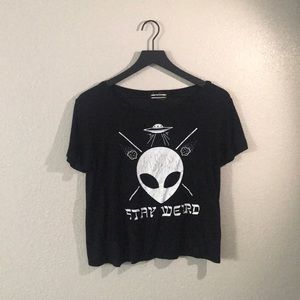 Lightly Distressed Stay Weird UFO Crop